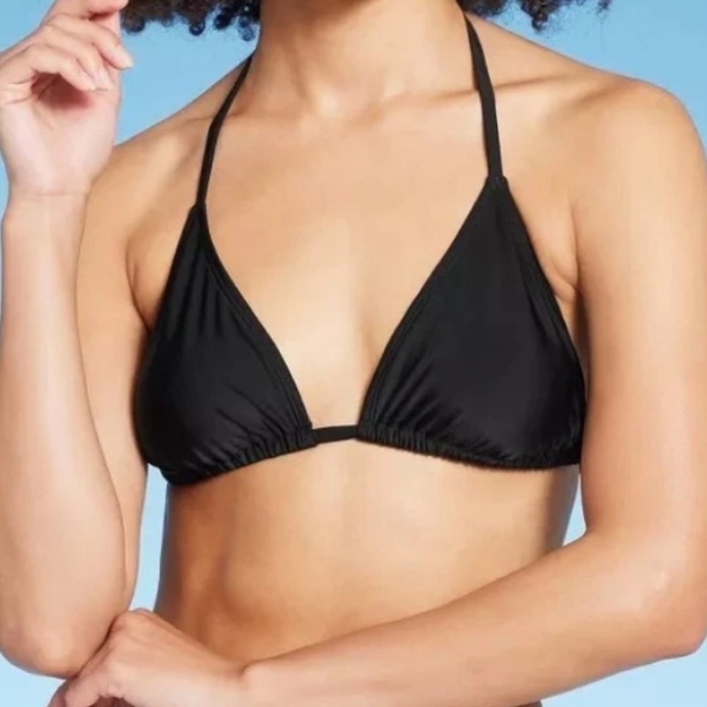 Wild Fable Basic Neutral Resort Vacation Triangle Bikini Top Unpadded Black M